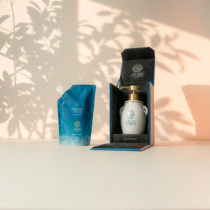 La Tanjia avec son écrin en similicuir et son savon mains liquide Atlas Secret